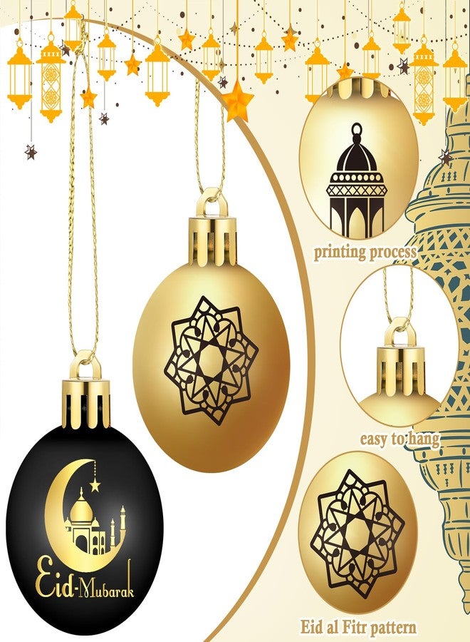 Bememo 24 Pcs Ramadan Ornaments for Tree Eid Al Adha Decoration 1.57 Inches Plastic Ramadan Hanging Ornaments Islamic Moon Star Bulbs Eid Decor for Holiday Tree Party Decorations(Black and Gold) - Image 4